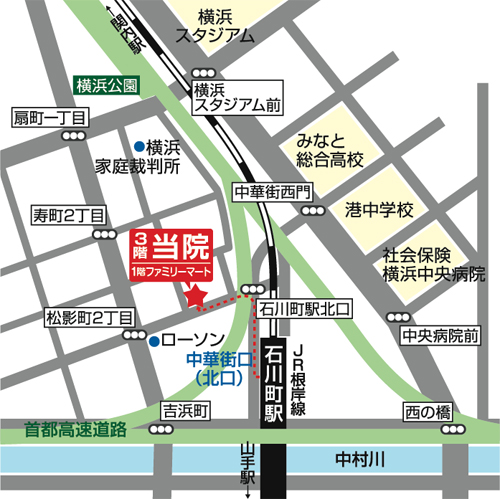 1階ファミリーマートの3階が当院です